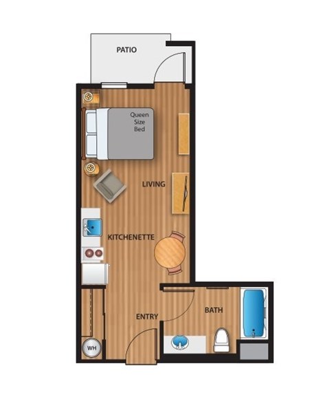 Floor plan for studio, 1 bath, 385 sqft